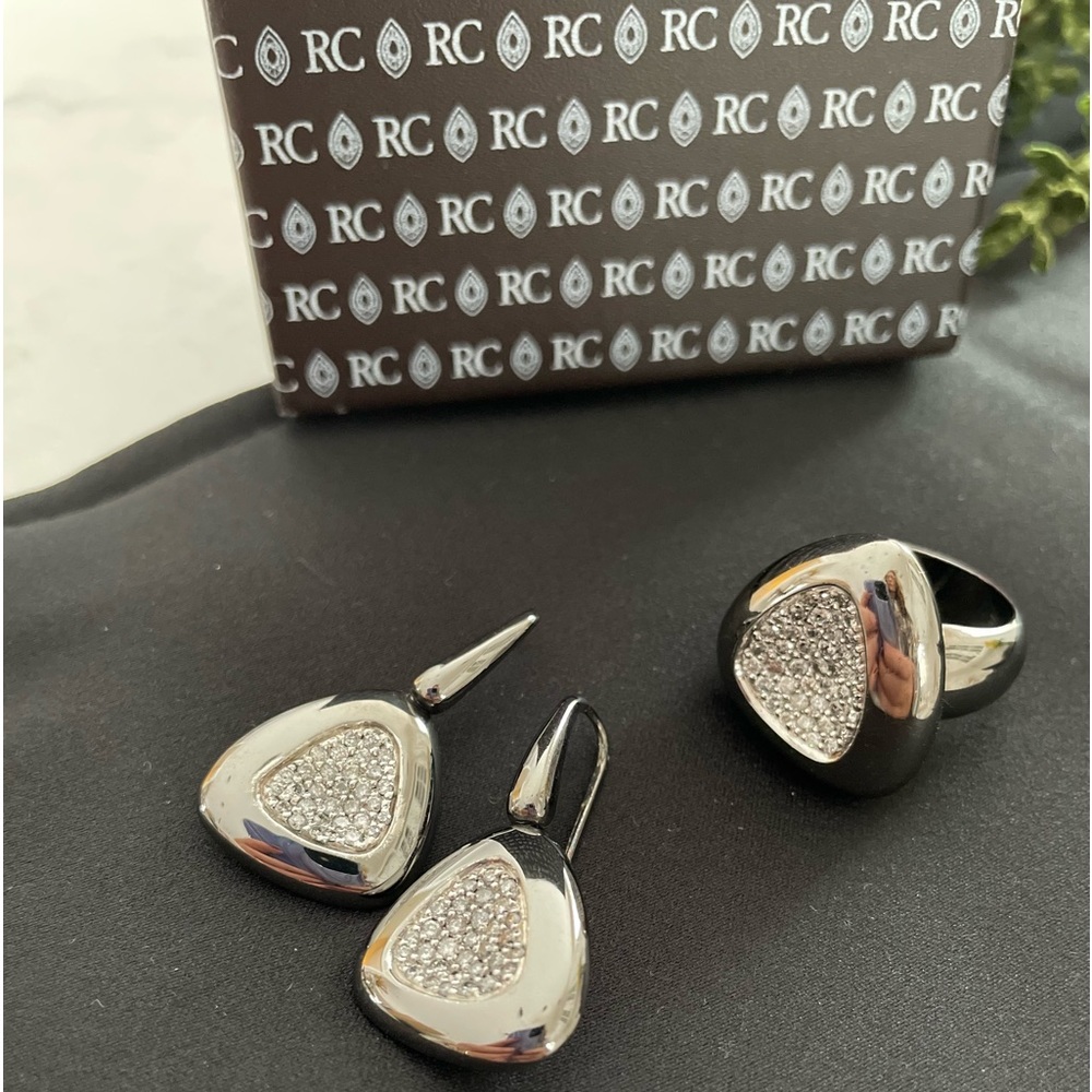 Roberto Coin Capri + Diamond Sterling Silver Ring ( size 7) & matching earrings